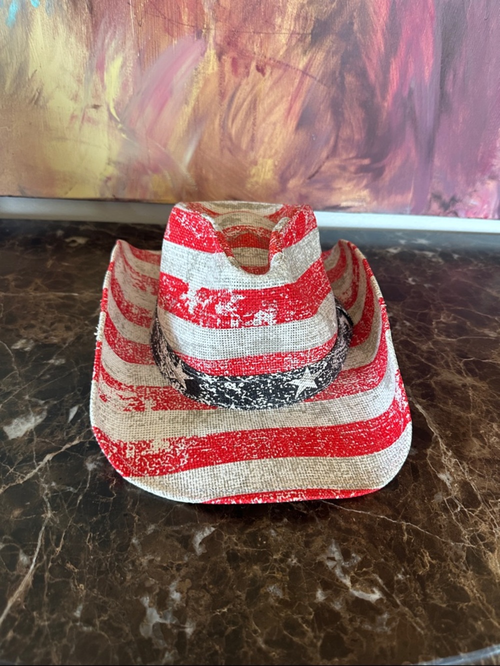 American Flag Straw Cowboy Hat - Red, White & Blue